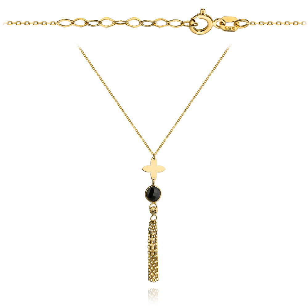 Colier cu Floare, Biluta si Piatra Neagra- Aur 14k