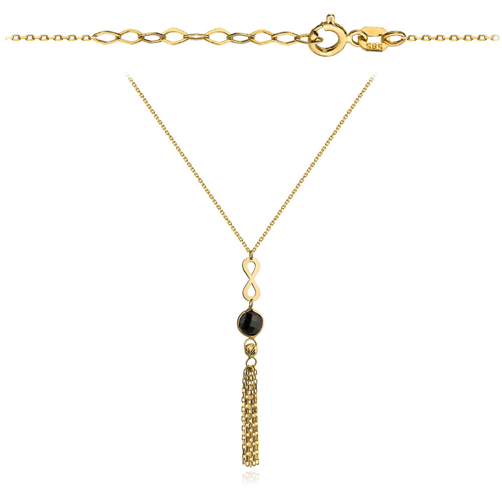 Colier cu Infinit, Biluta si Piatra Neagra- Aur 14k