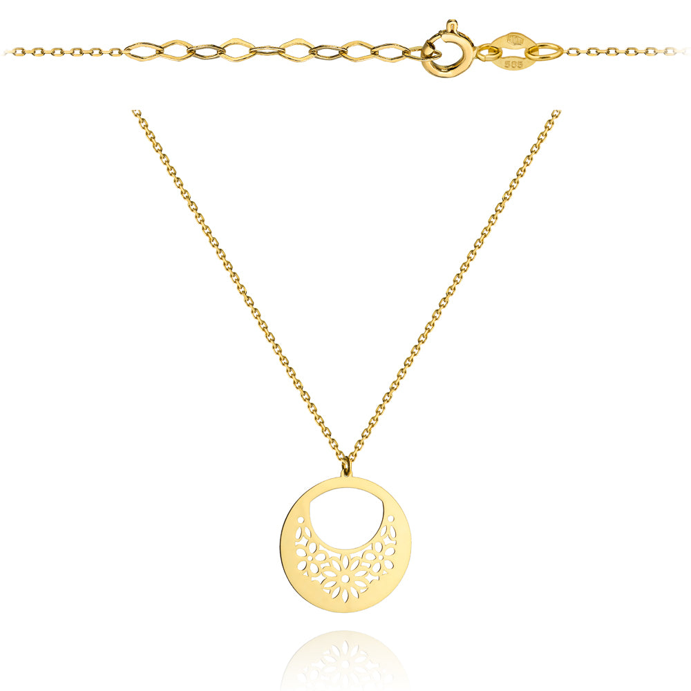 Colier cu Banut Floral- Aur 14k