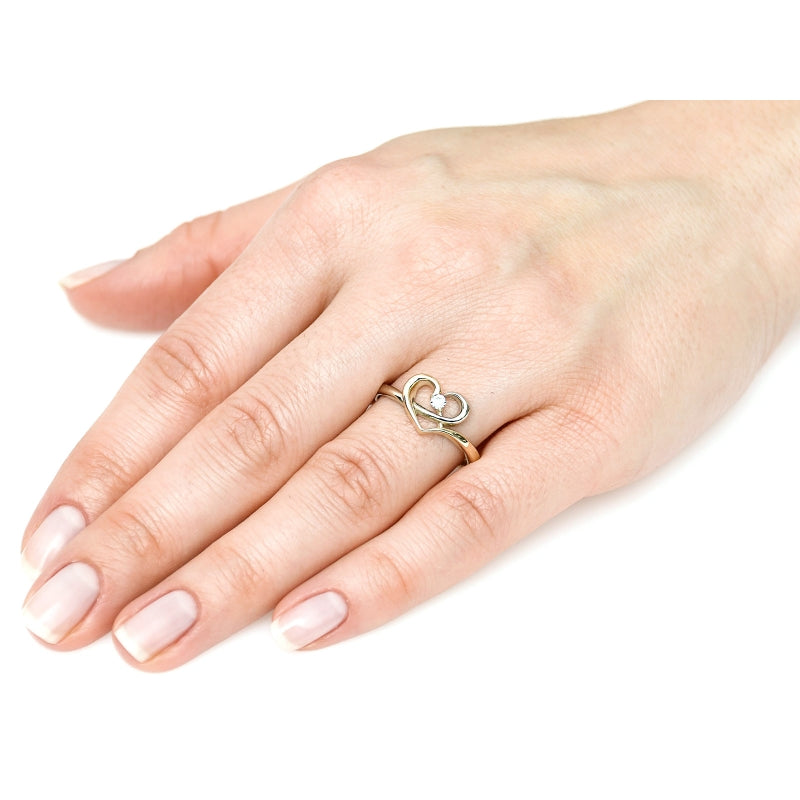 Inel Aur 8K Model Inimă cu Zirconiu