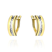 Cercei Aur 14K Bicolor, Design Rectangular, Diamantat