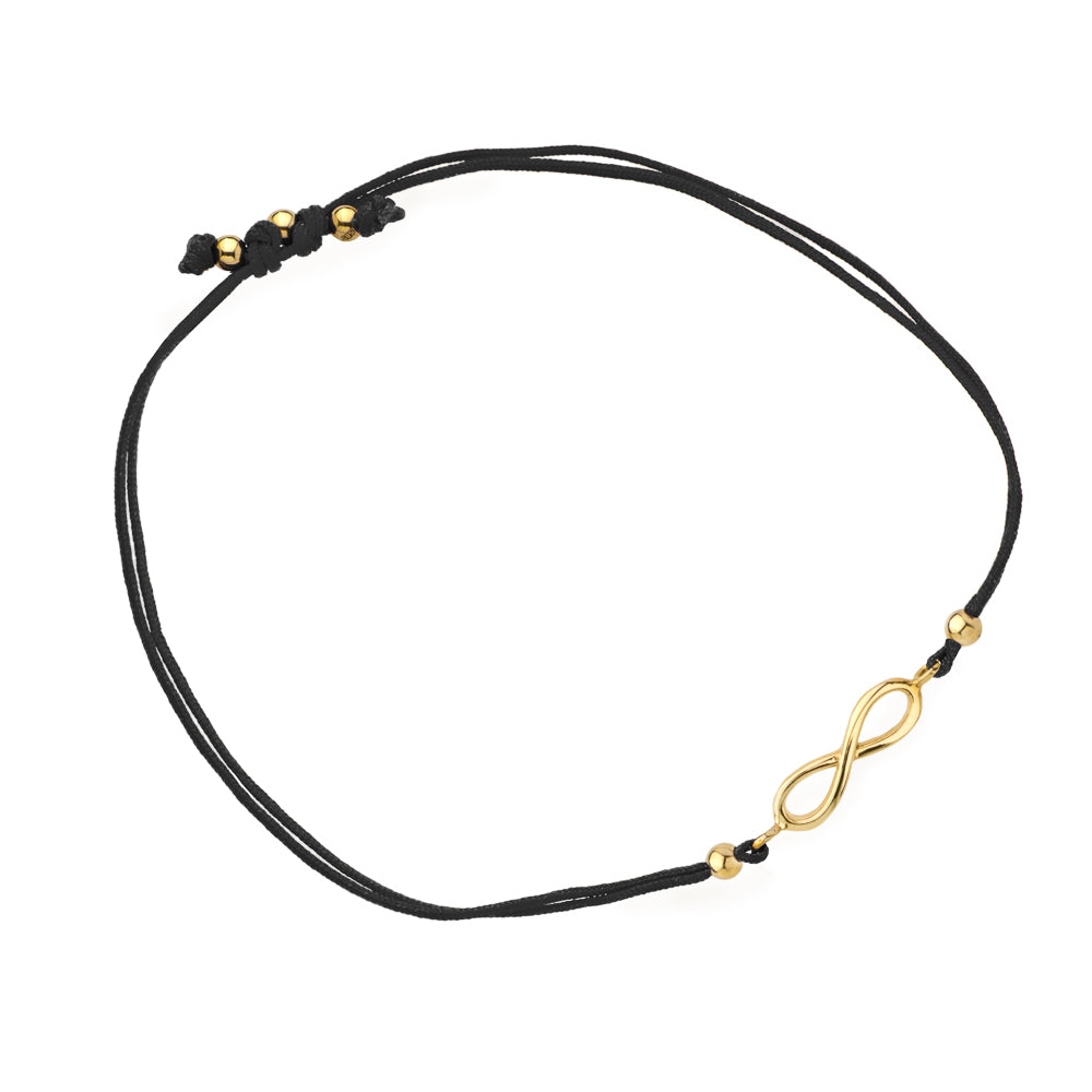 Brățară Din Aur 14K Cu Semn Infinit Pe Șnur Negru Reglabil
