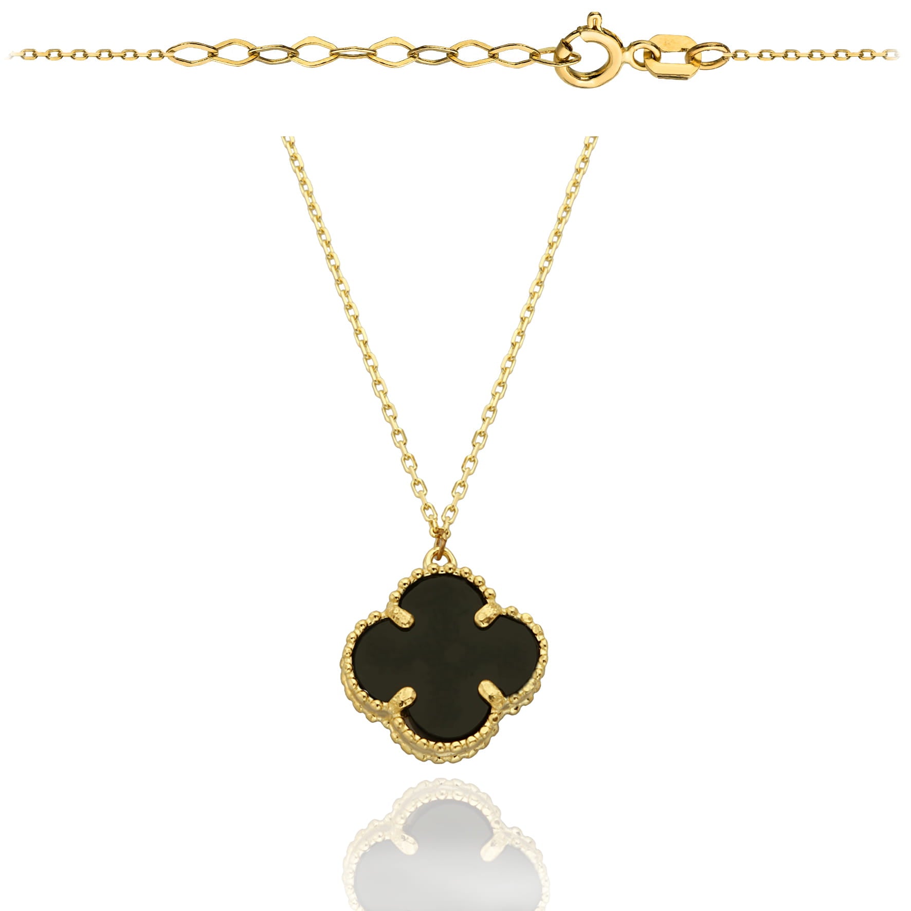 Colier din Aur 14k cu Trifoi Negru - 42cm+3cm
