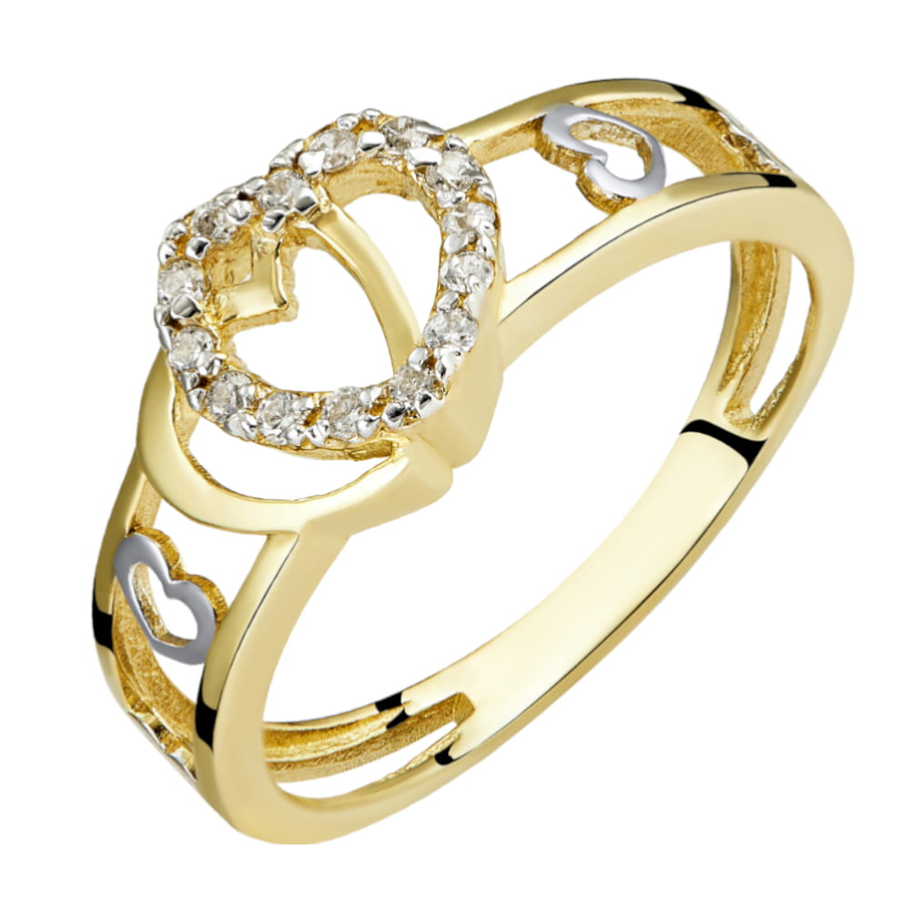 Inel Aur 8K Două Inimi cu Zirconiu