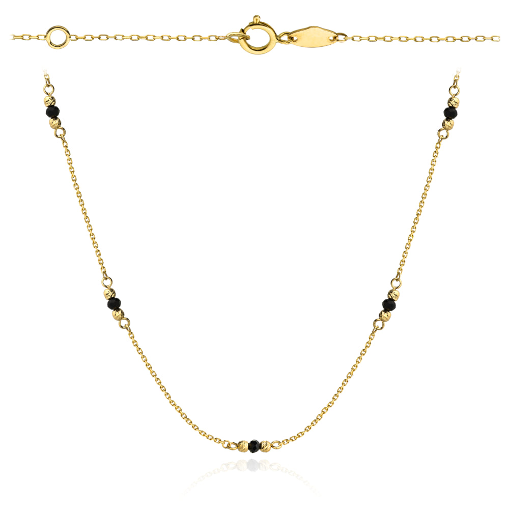 Colier Elegant Din Aur 14K Cu Biluțe De Onix Și Aur Fațetat