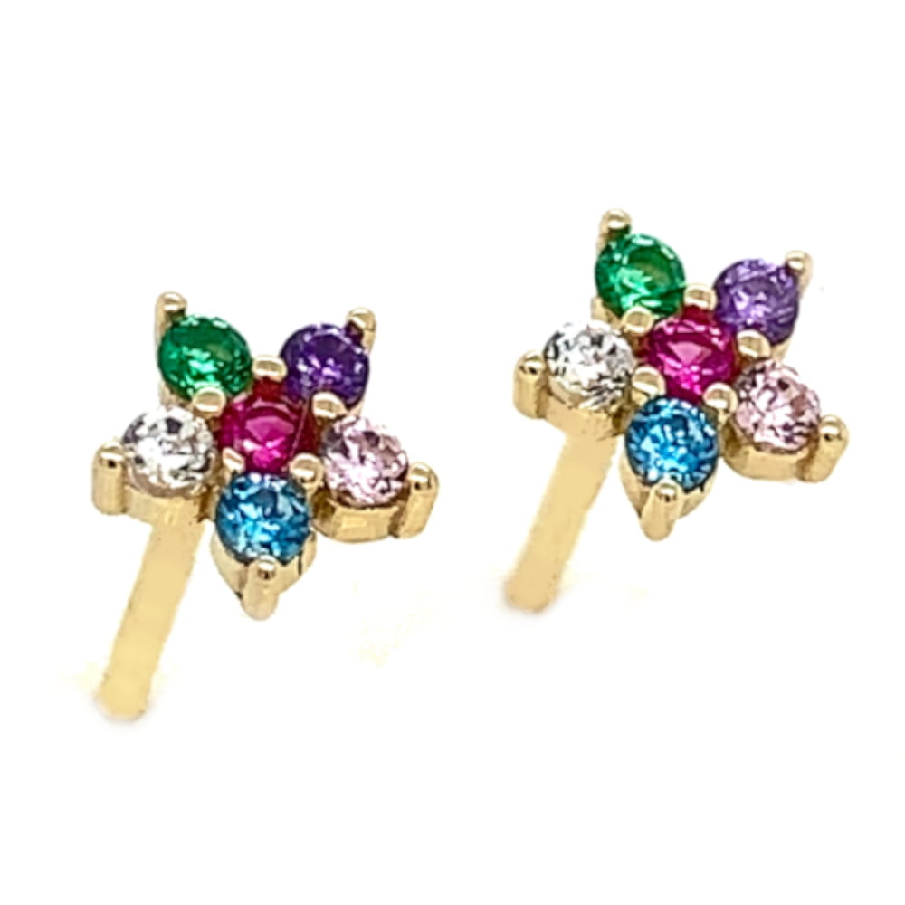 Cercei Aur 14k cu Floare si Zirconii Multicolore
