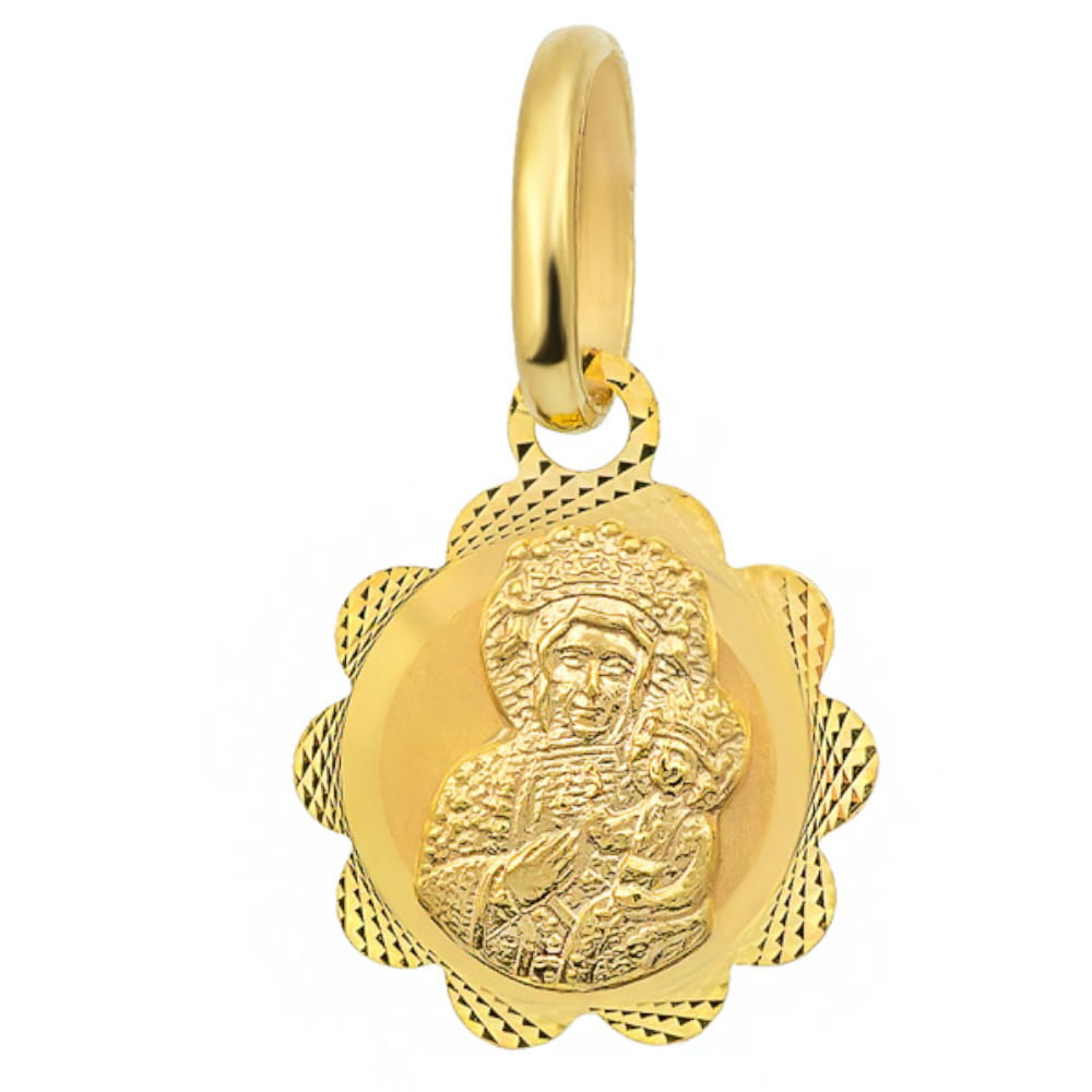 Medalion Floare Aur 14k cu Fecioara Maria si Iisus