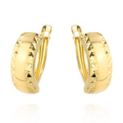 Cercei Aur 14K, Diamantate pe Ambele Margini, Lățime 5 mm