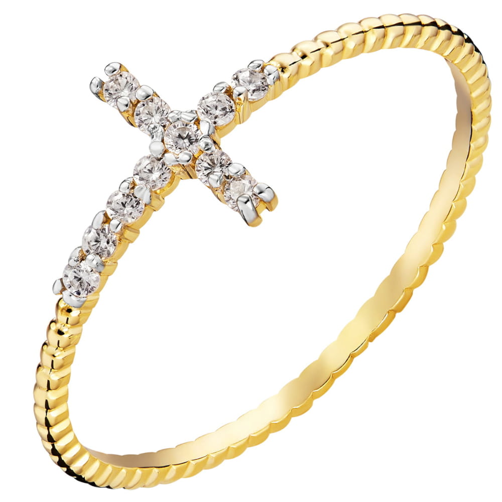 Inel Aur 14k Impletit cu Cruce si Zirconii Albe