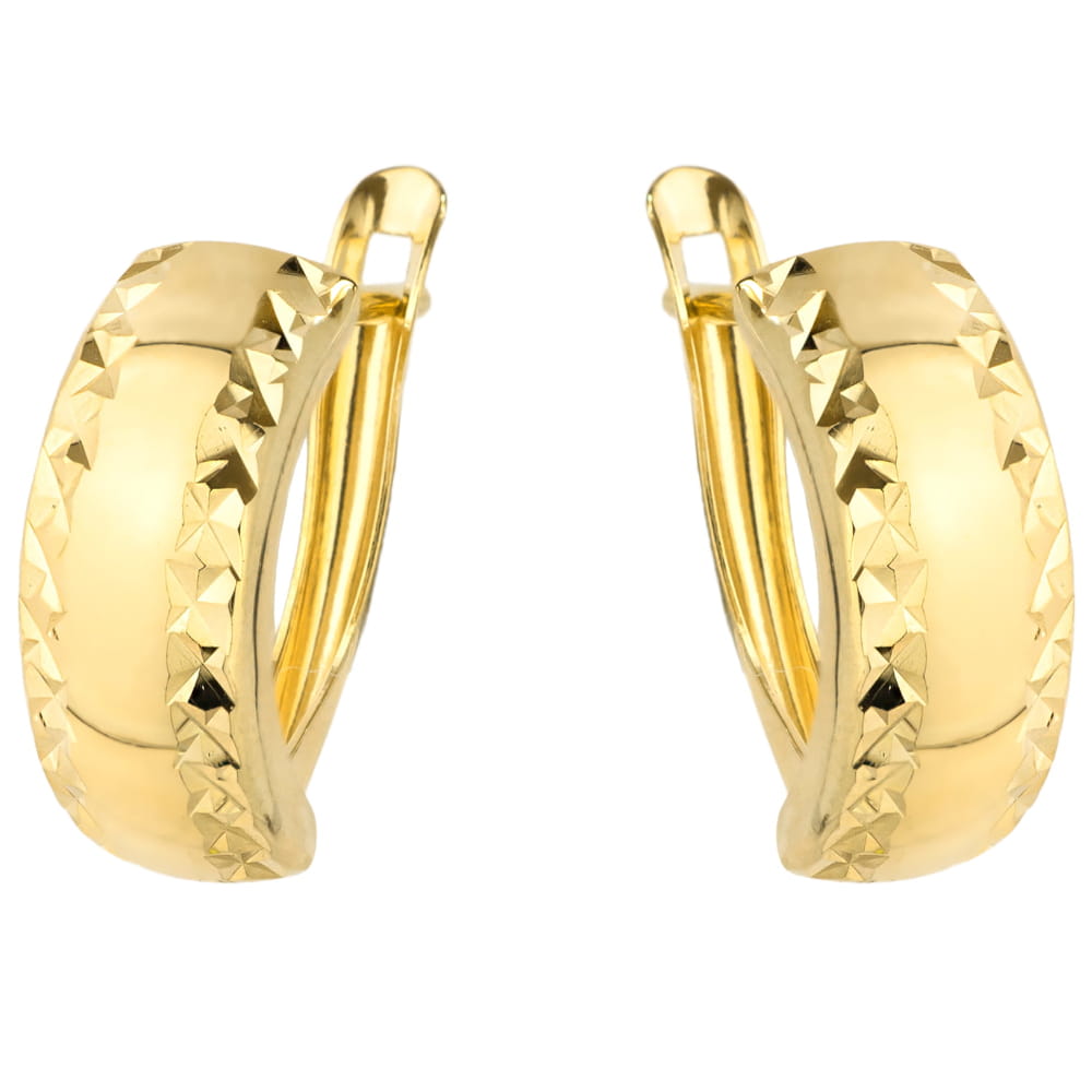 Cercei Aur 14K, Diamantate pe Ambele Margini, Lățime 5 mm