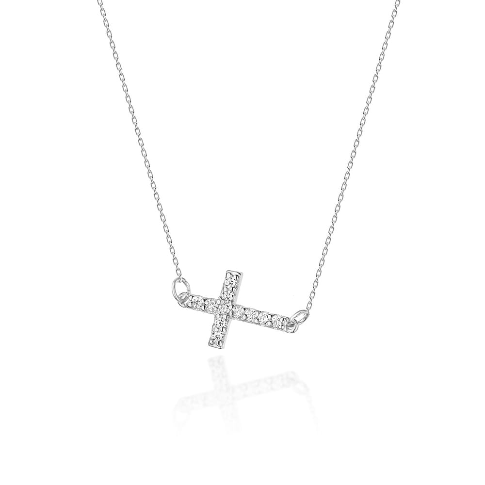 Colier Cruciulita Aur 14k cu Diamante 0.06 ct - Alb