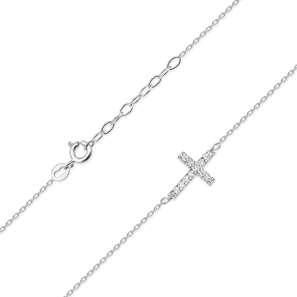 Colier Cruciulita Aur 14k cu Diamante 0.06 ct - Alb