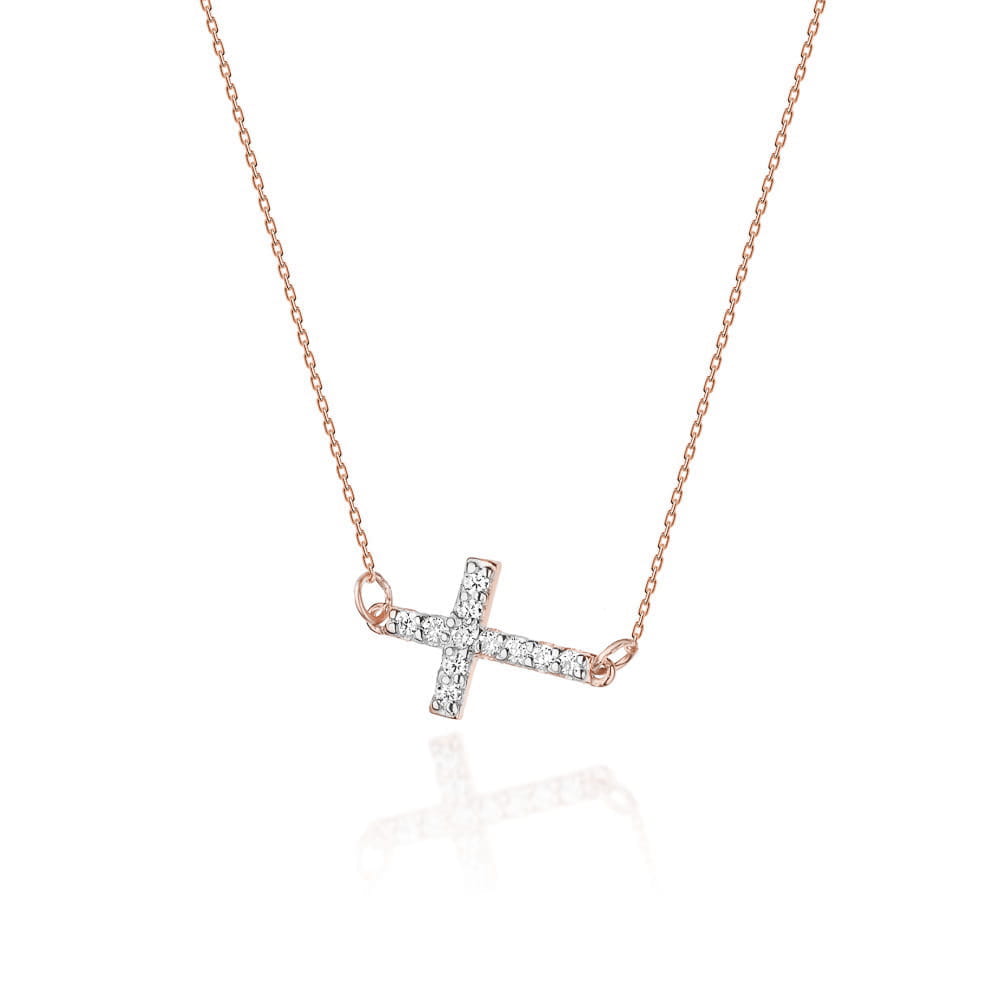 Colier Cruciulita Aur 14k cu Diamante 0.06 ct - Roz