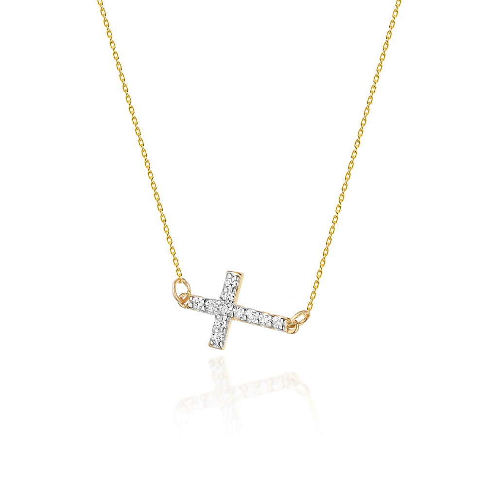 Colier Cruciulita Aur 14k cu Diamante 0.06 ct - Galben