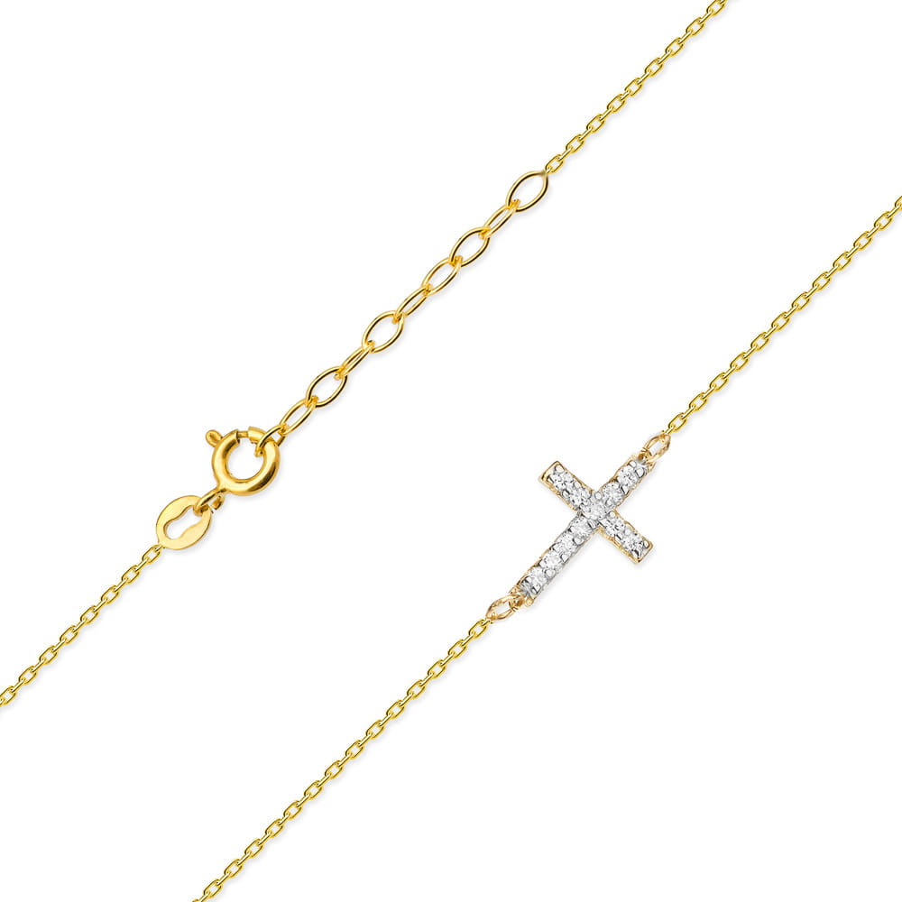 Colier Cruciulita Aur 14k cu Diamante 0.06 ct - Galben