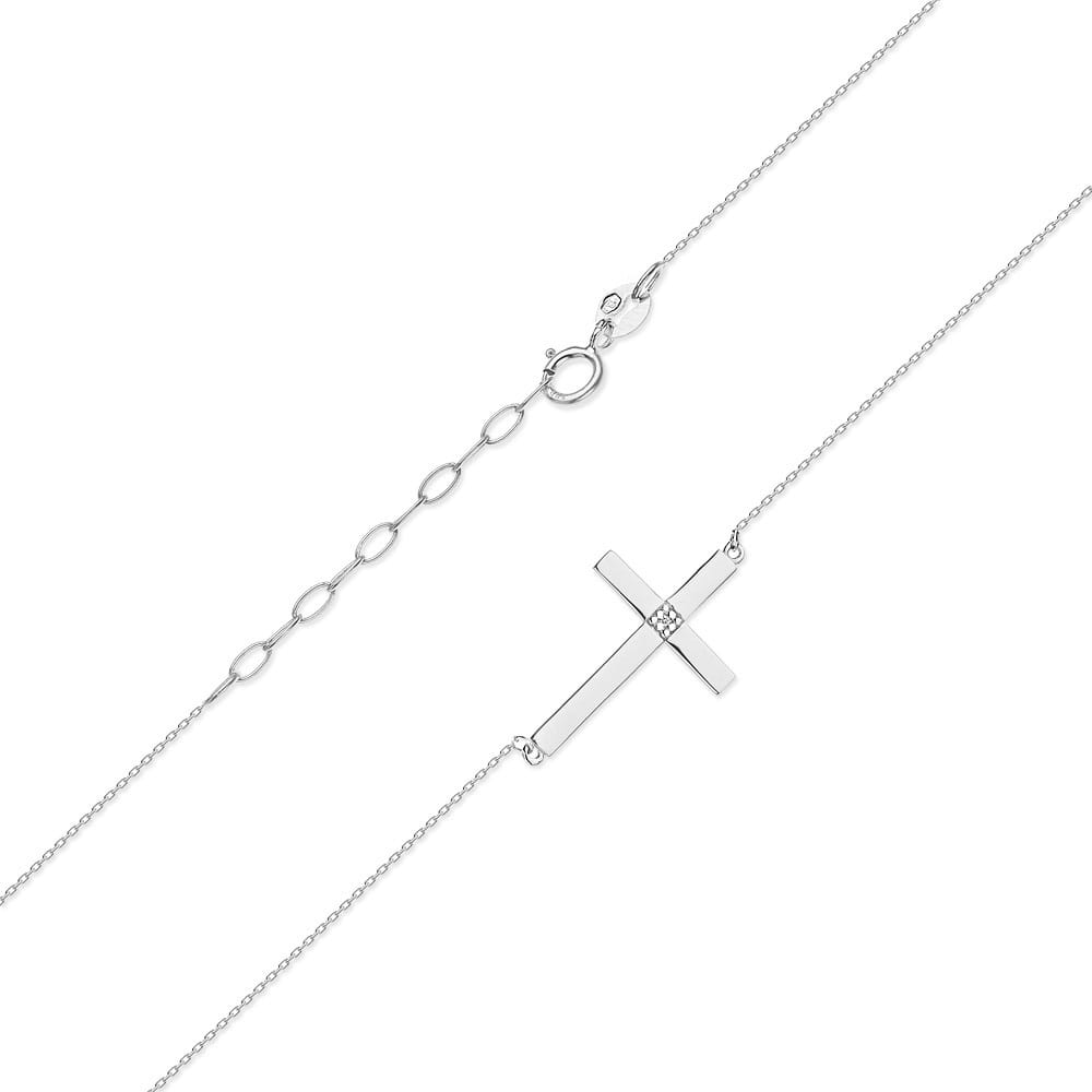 Colier Cruce Aur 14k cu Diamante 0.005 ct - Alb