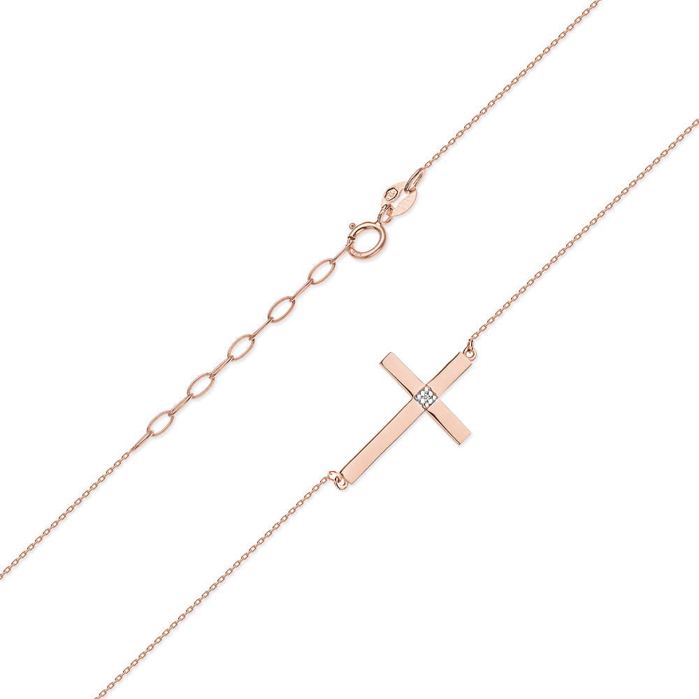 Colier Cruce Aur 14k cu Diamante 0.005 ct - Roz