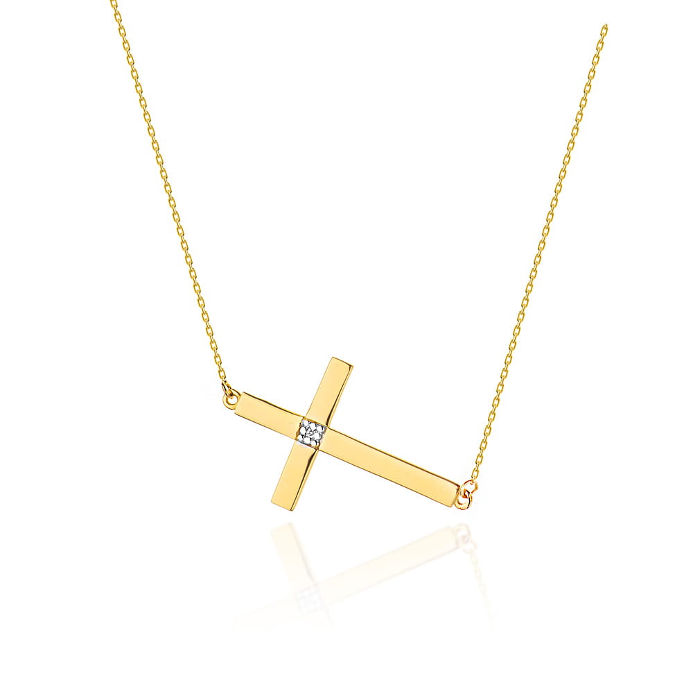 Colier Cruce Aur 14k cu Diamante 0.005 ct - Galben