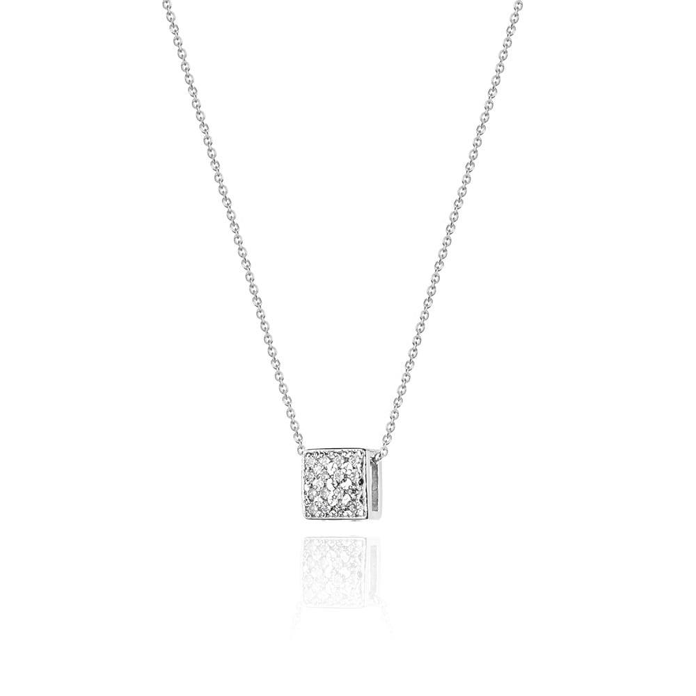Colier Patrat Aur 14k cu Diamante 0.08 ct - Alb