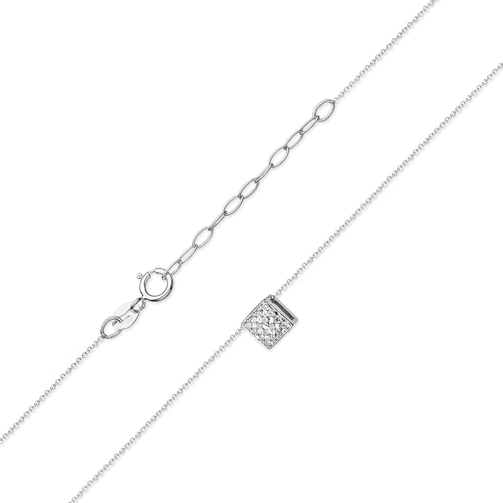 Colier Patrat Aur 14k cu Diamante 0.08 ct - Alb