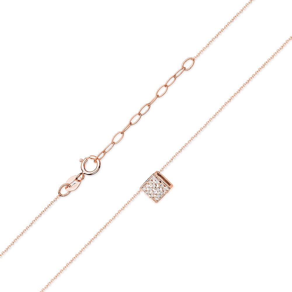 Colier Patrat Aur 14k cu Diamante 0.08 ct - Roz