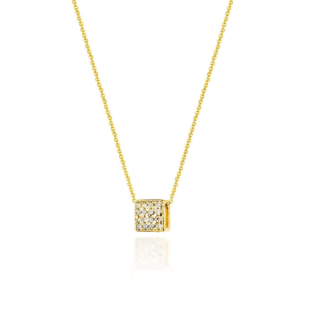 Colier Patrat Aur 14k cu Diamante 0.08 ct - Galben