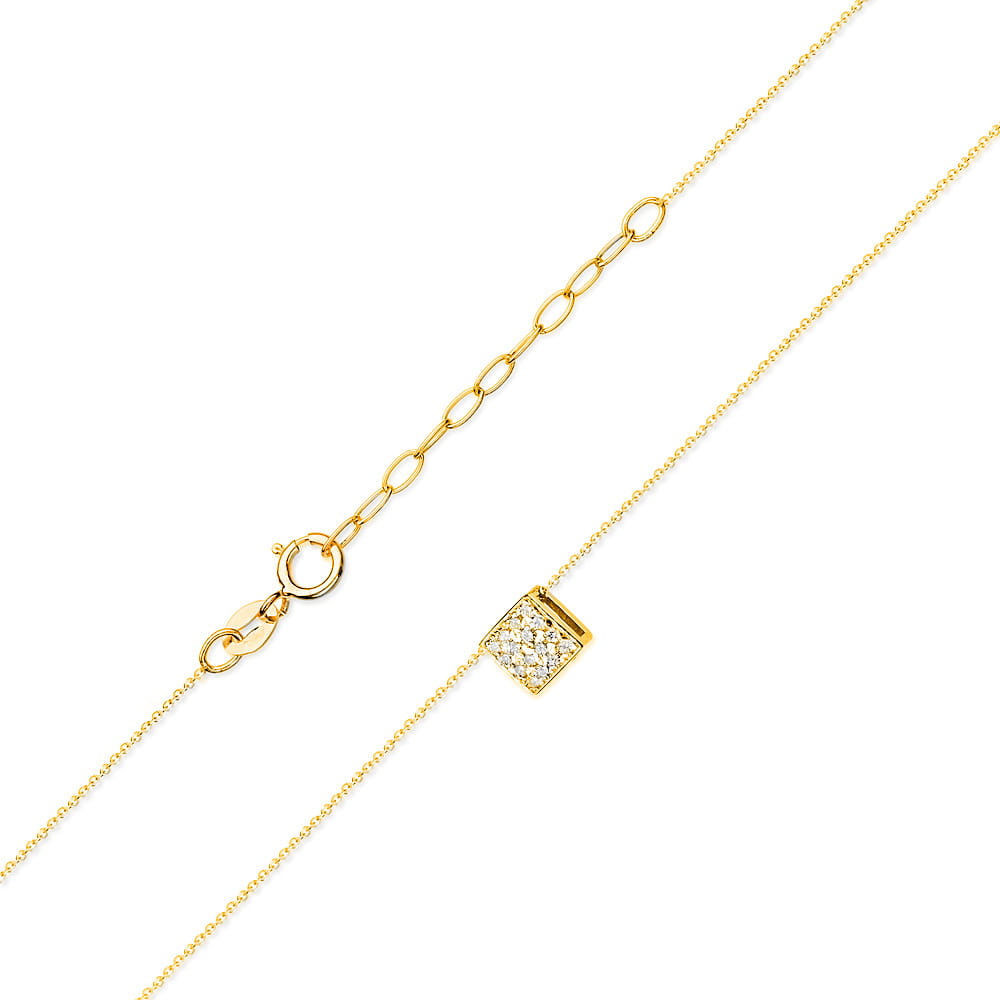 Colier Patrat Aur 14k cu Diamante 0.08 ct - Galben
