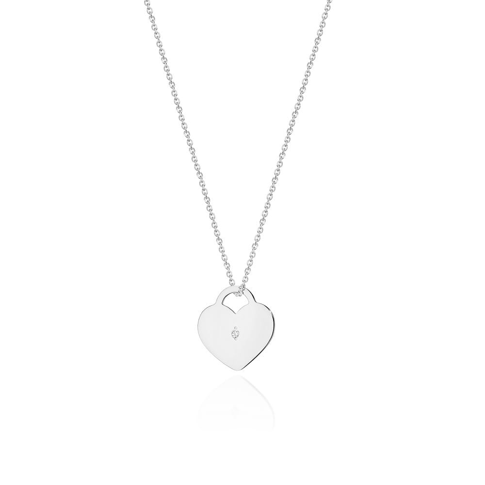 Colier Inima Aur 14k cu Diamante 0.005 ct - Alb