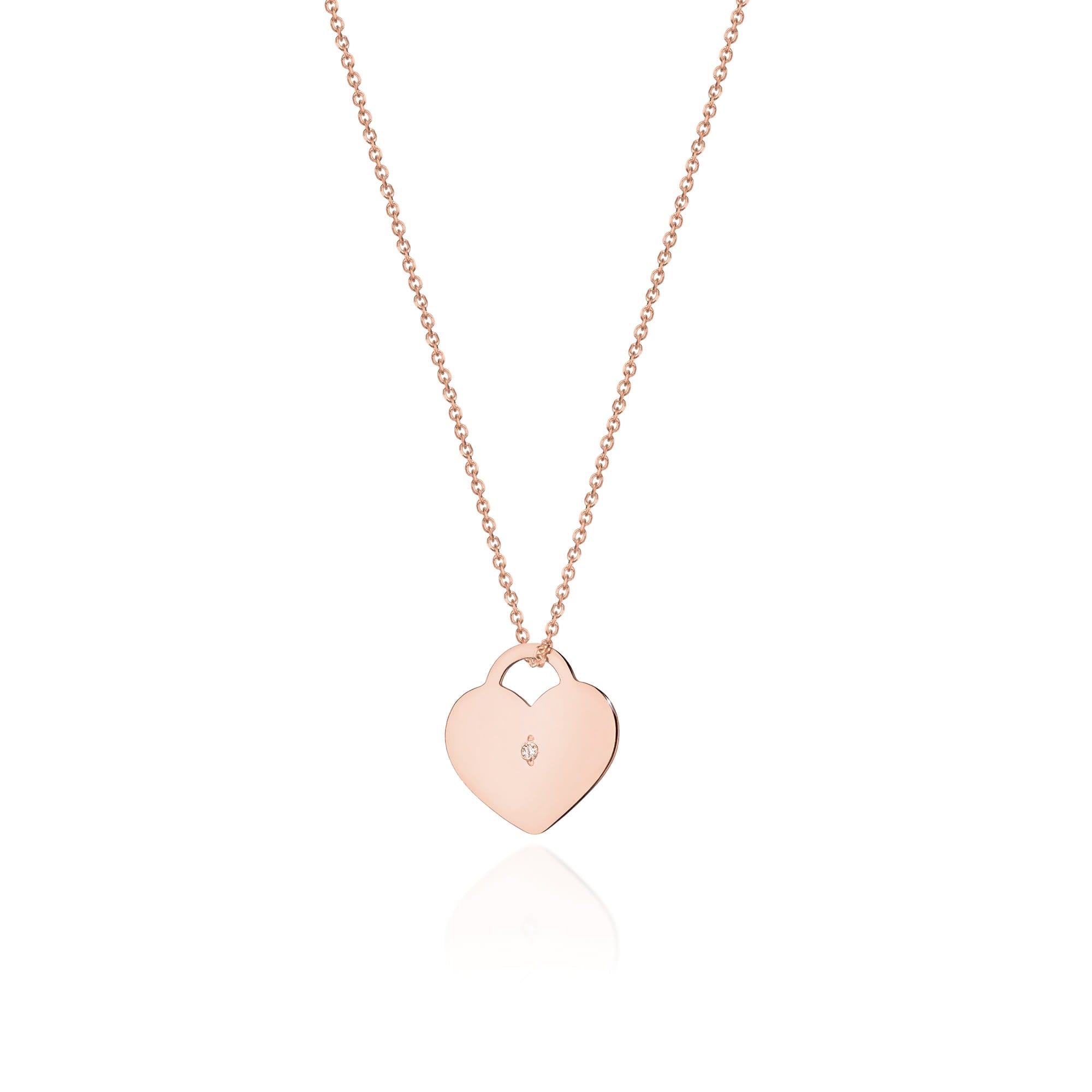 Colier Inima Aur 14k cu Diamante 0.005 ct - Roz