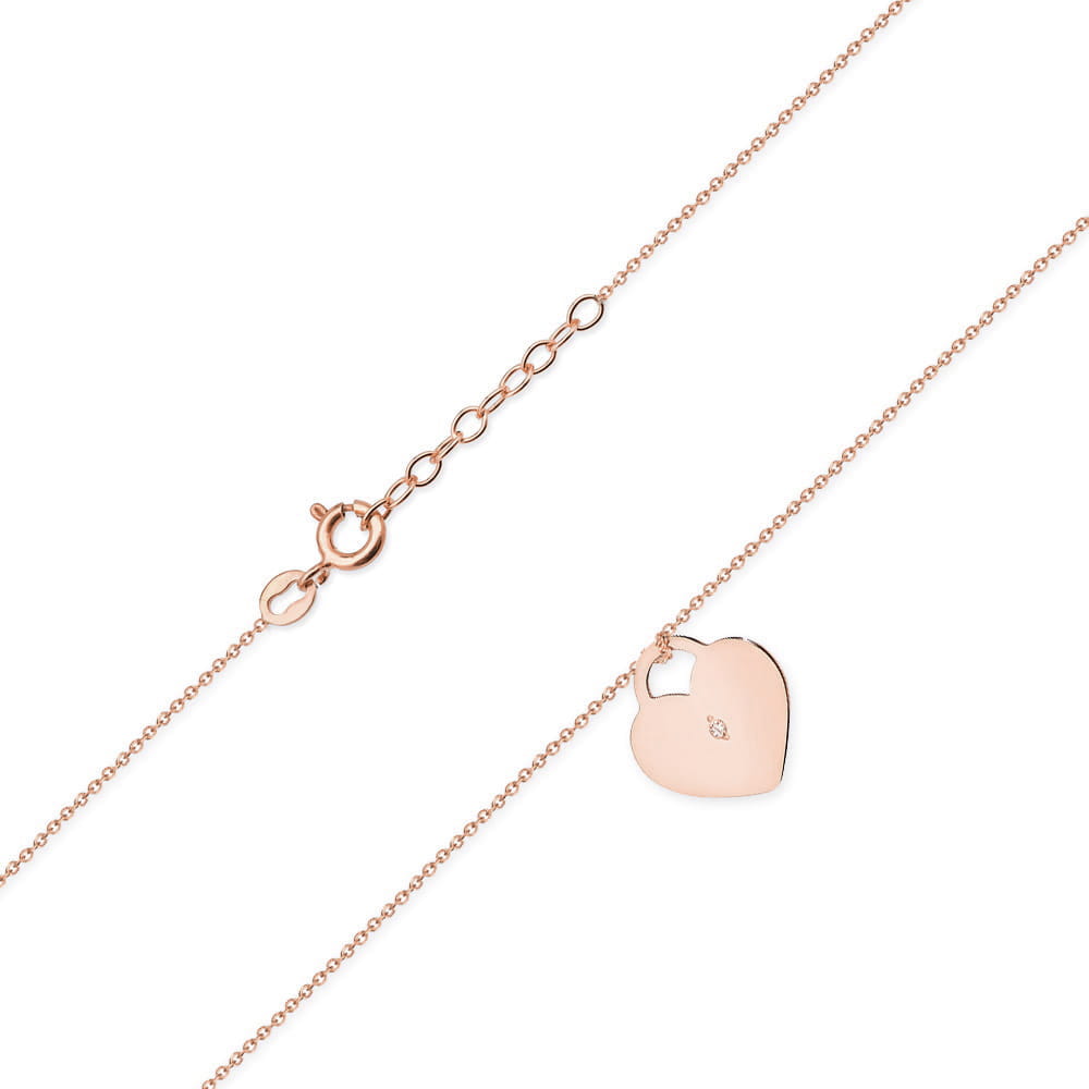 Colier Inima Aur 14k cu Diamante 0.005 ct - Roz