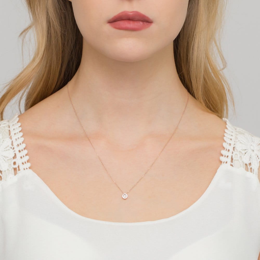 Colier Aur 14k cu Diamante 0.08 ct - Roz