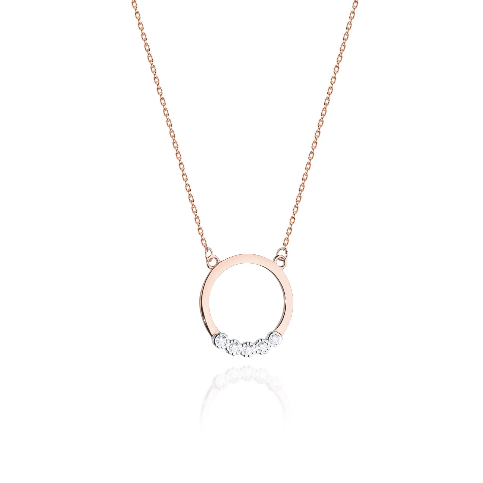 Colier Cerculet Aur 14k cu Diamante 0.045 ct - Roz
