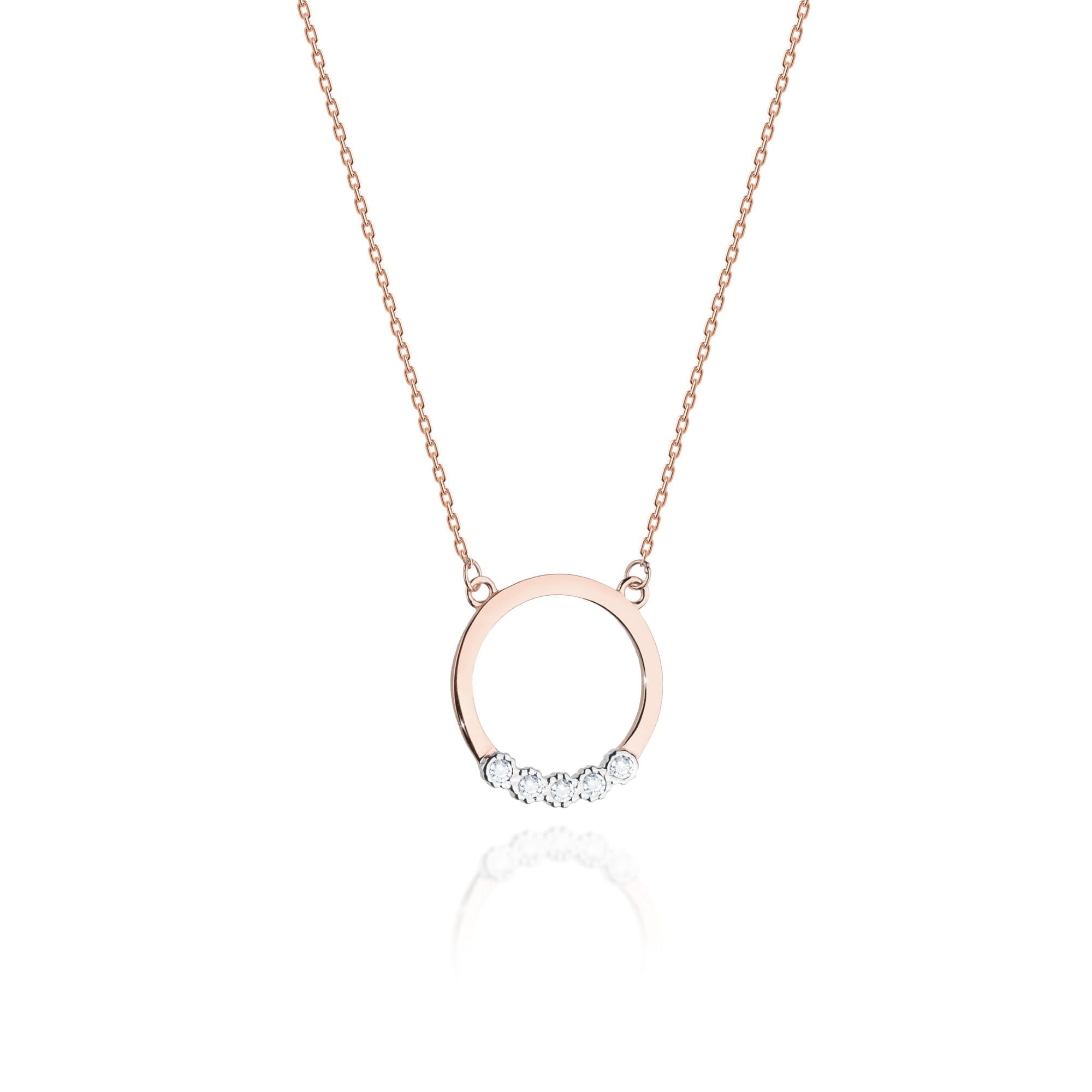 Colier Cerculet Aur 14k cu Diamante 0.045 ct - Roz