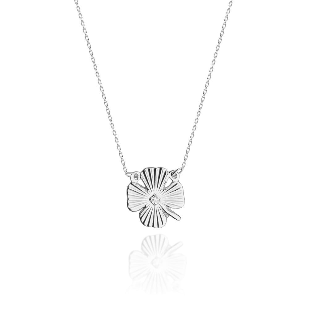 Colier Trifoi Aur 14k cu Diamante 0.005 ct - Alb