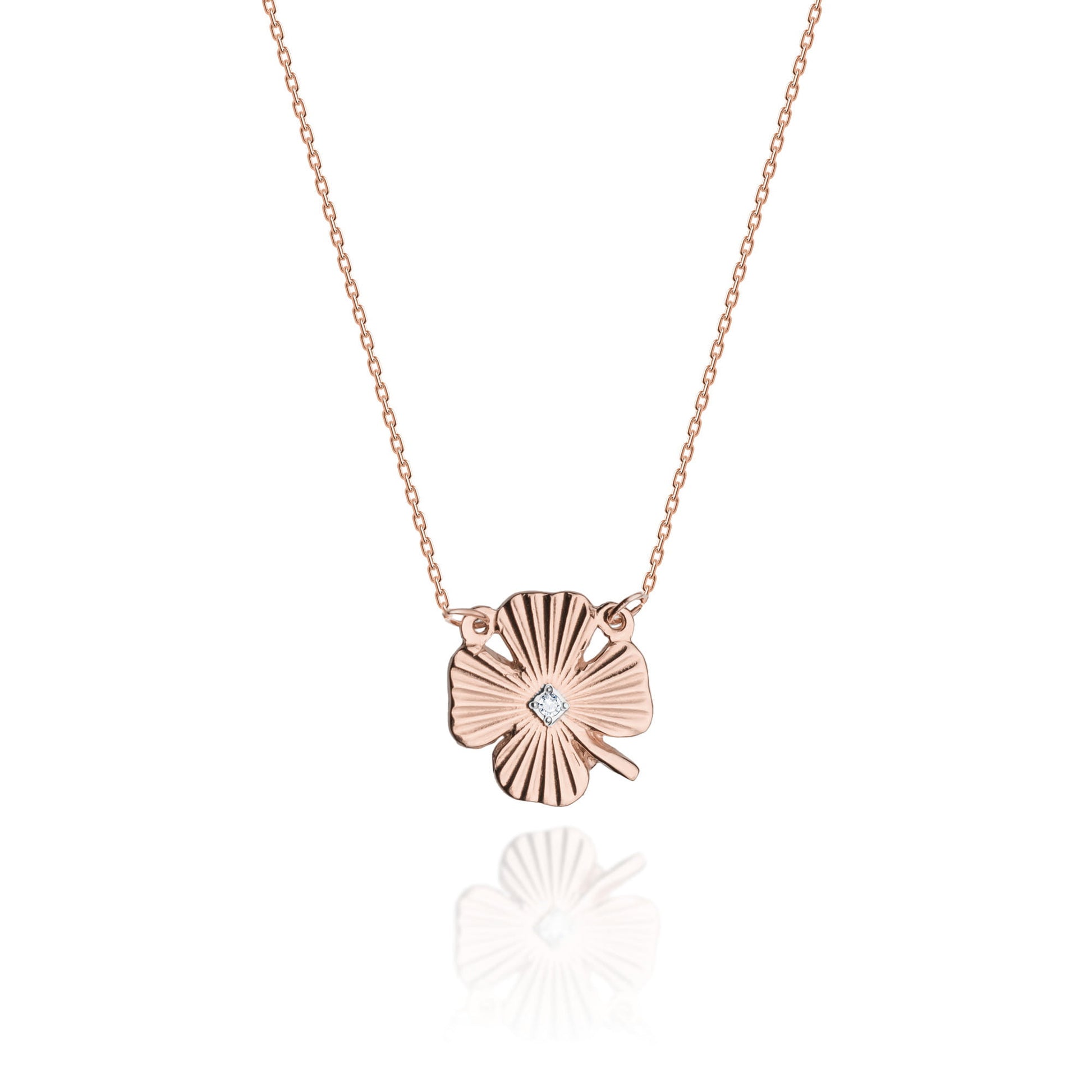 Colier Trifoi Aur 14k cu Diamante 0.005 ct - Roz