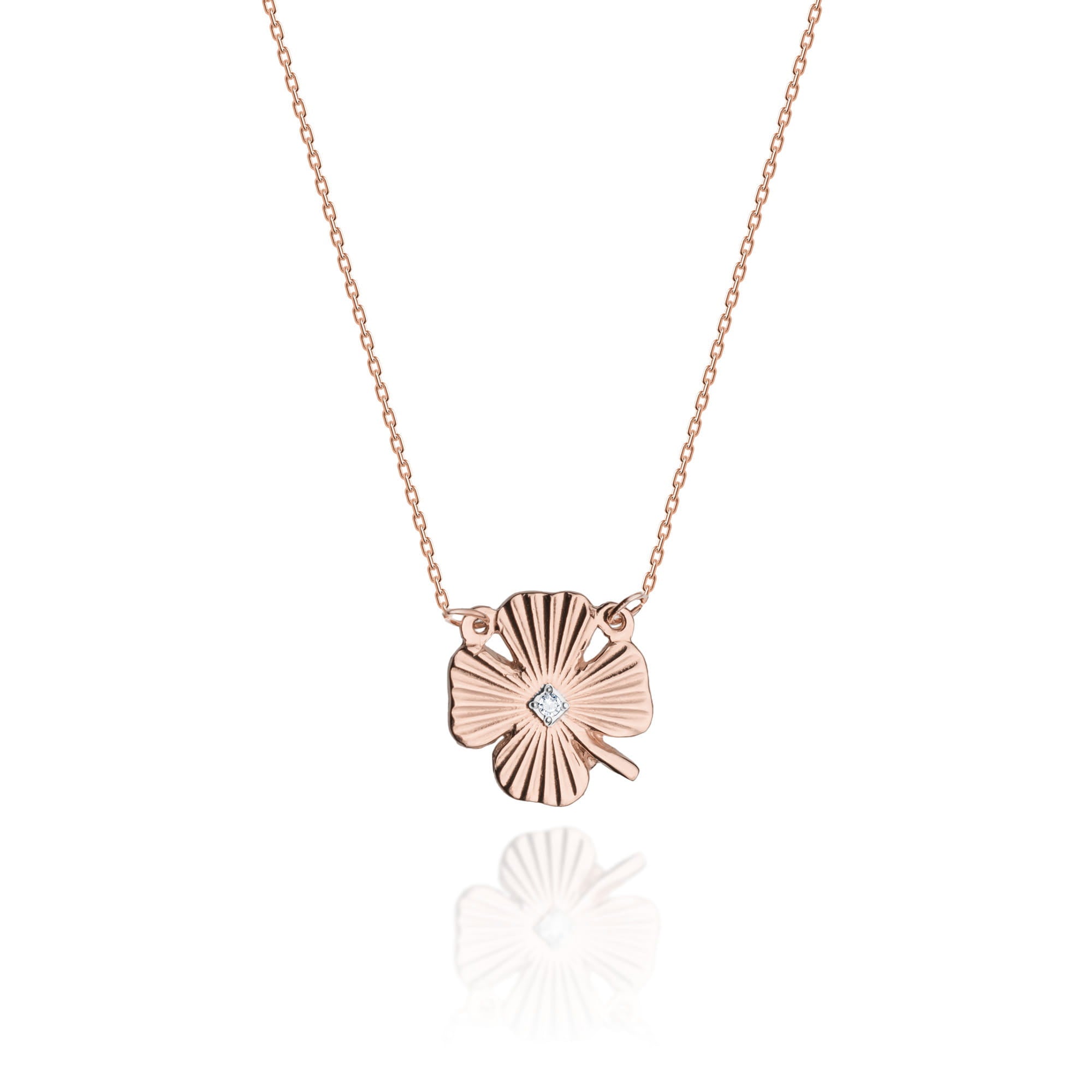 Colier Trifoi Aur 14k cu Diamante 0.005 ct - Roz