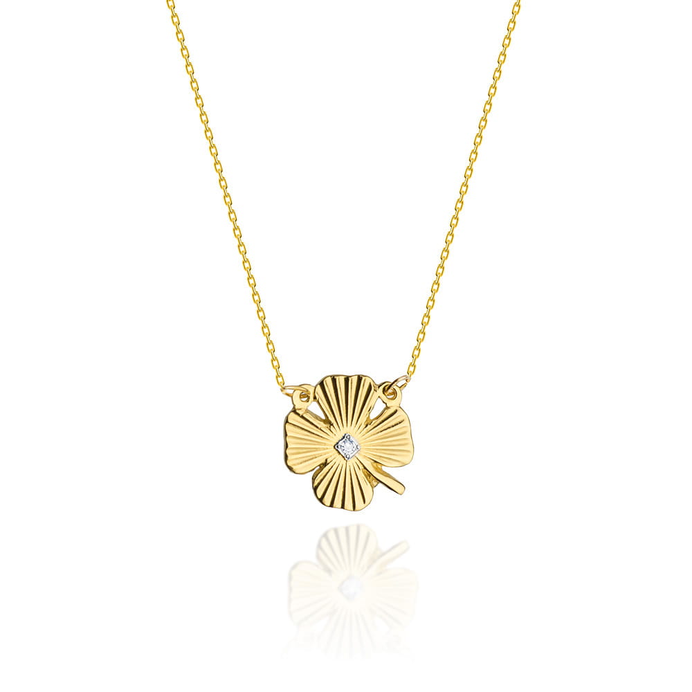 Colier Trifoi Aur 14k cu Diamante 0.005 ct - Galben