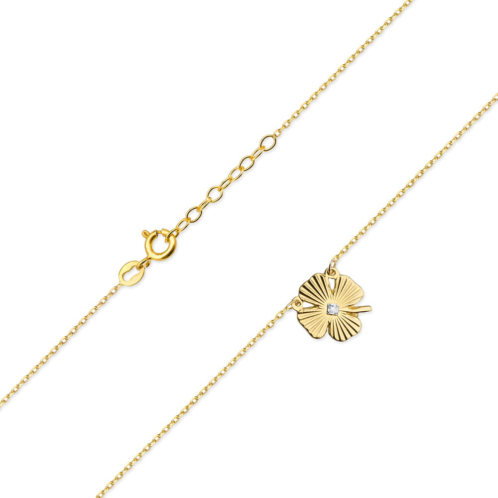 Colier Trifoi Aur 14k cu Diamante 0.005 ct - Galben