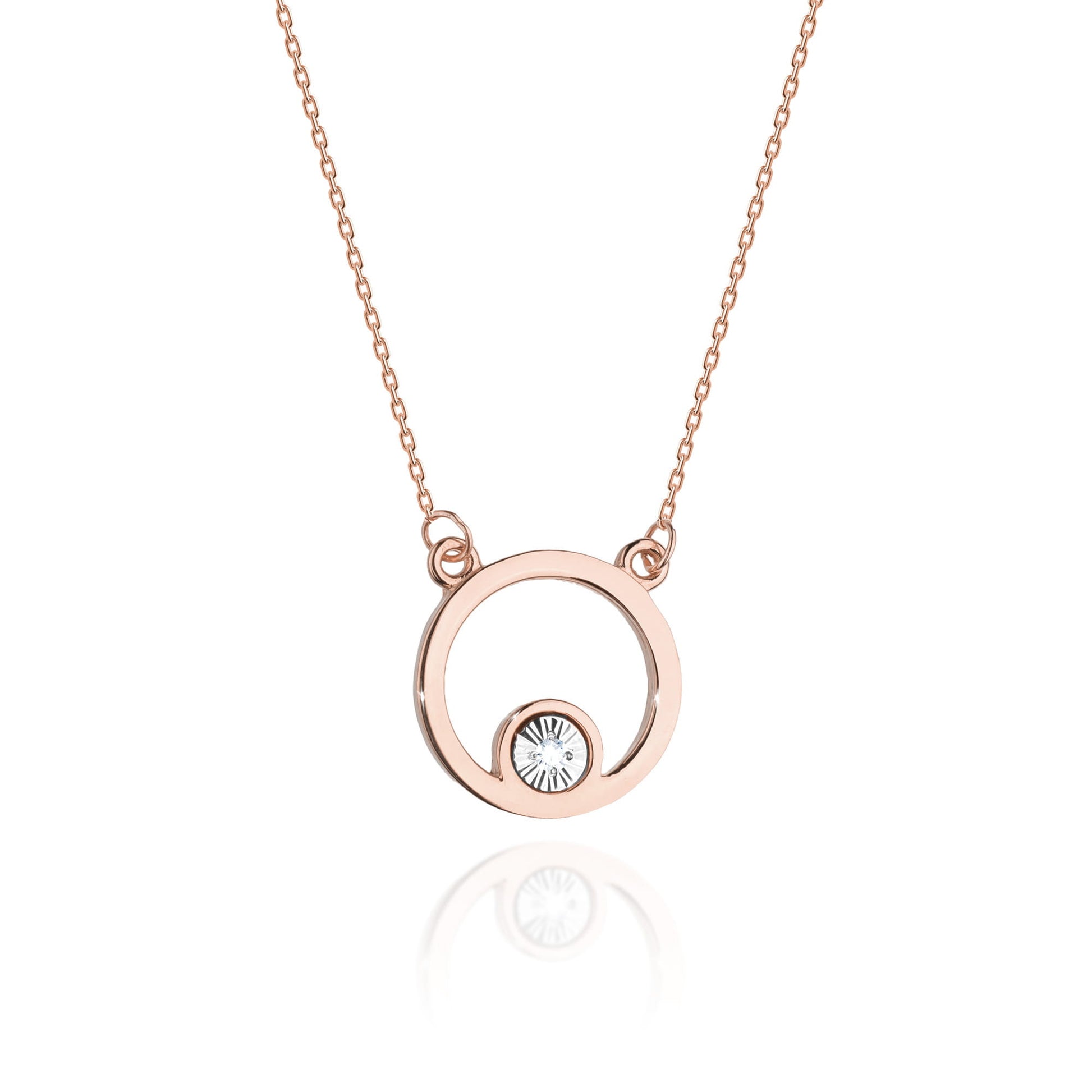 Colier Cerc Aur 14k cu Diamante 0.01 ct - Roz