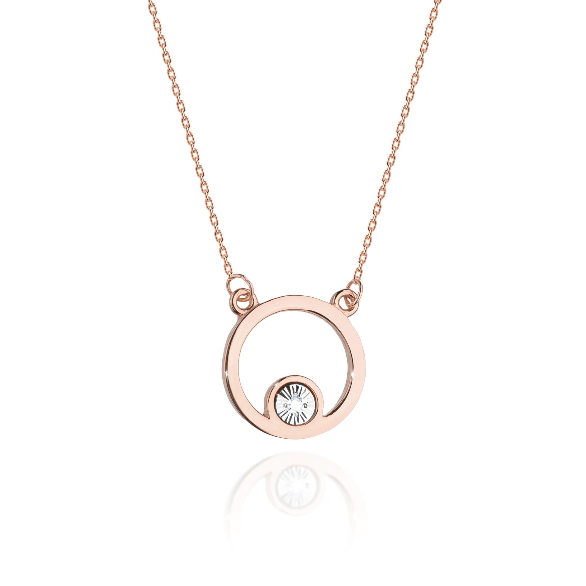 Colier Cerc Aur 14k cu Diamante 0.01 ct - Roz