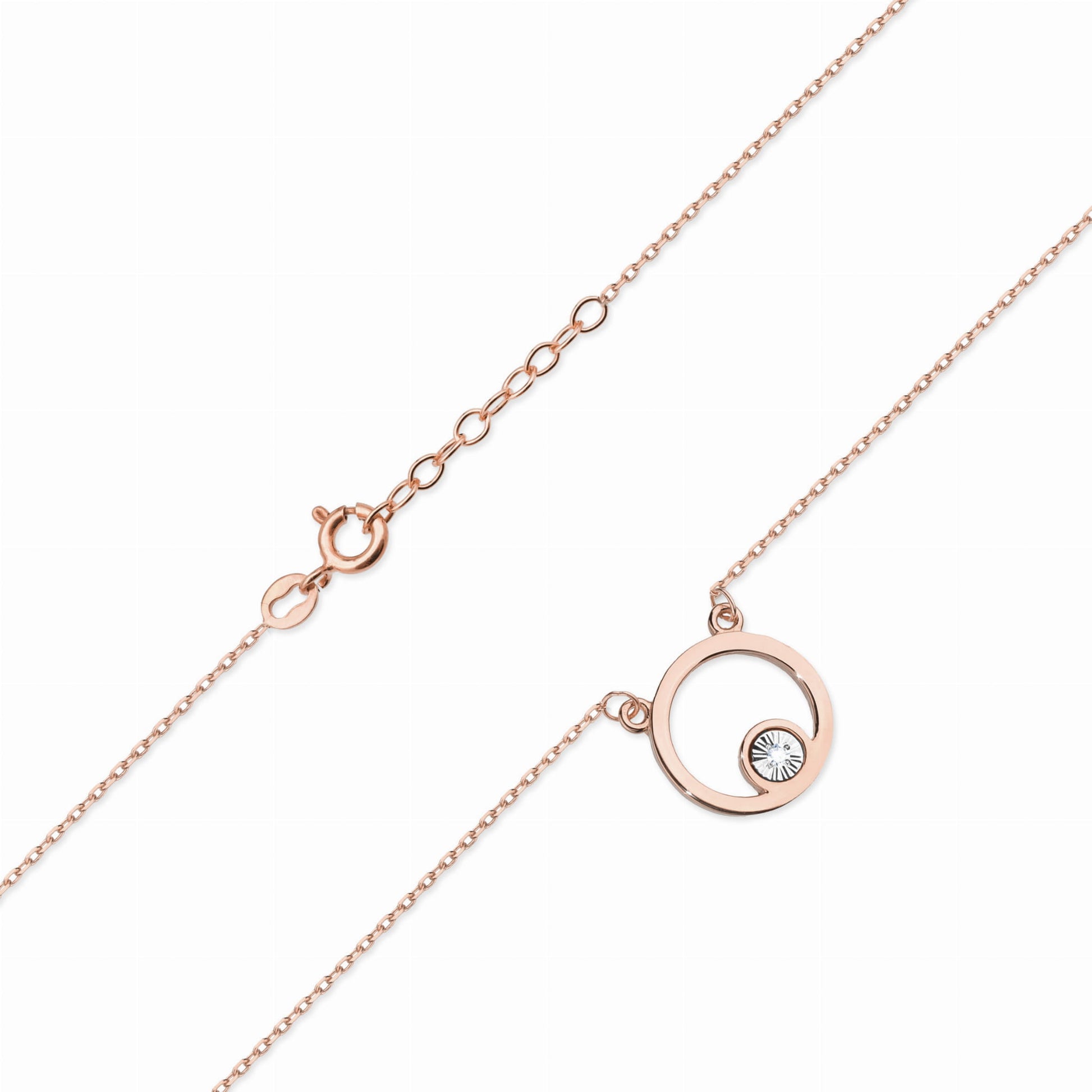 Colier Cerc Aur 14k cu Diamante 0.01 ct - Roz