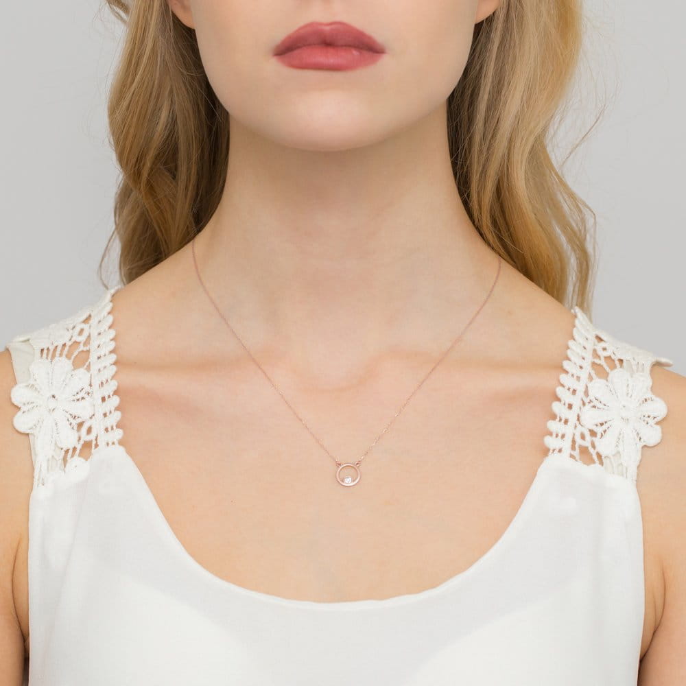 Colier Cerc Aur 14k cu Diamante 0.01 ct - Roz