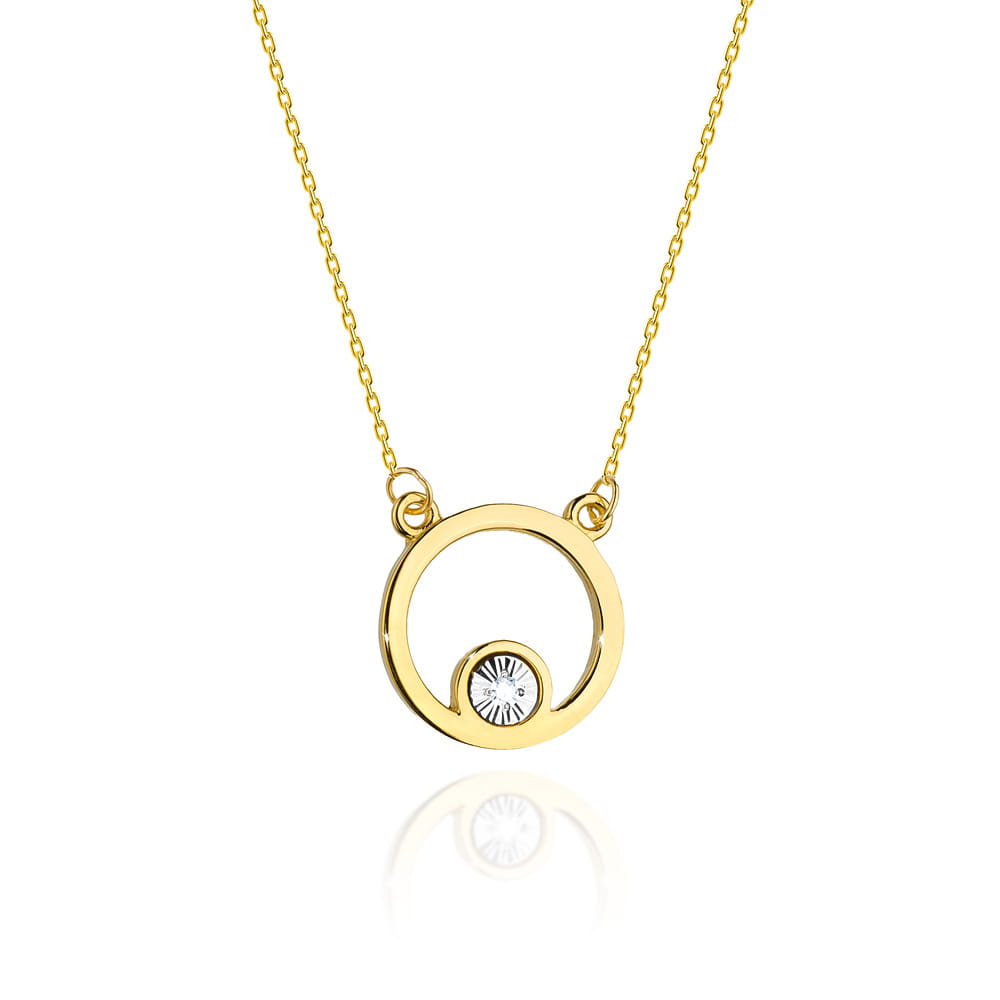 Colier Cerc Aur 14k cu Diamante 0.01 ct - Galben
