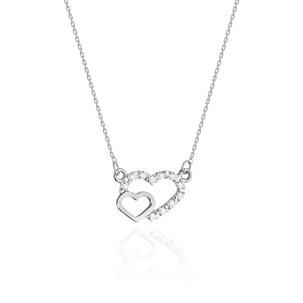 Colier Inimioare Aur 14k cu Diamante 0.06 ct - Alb