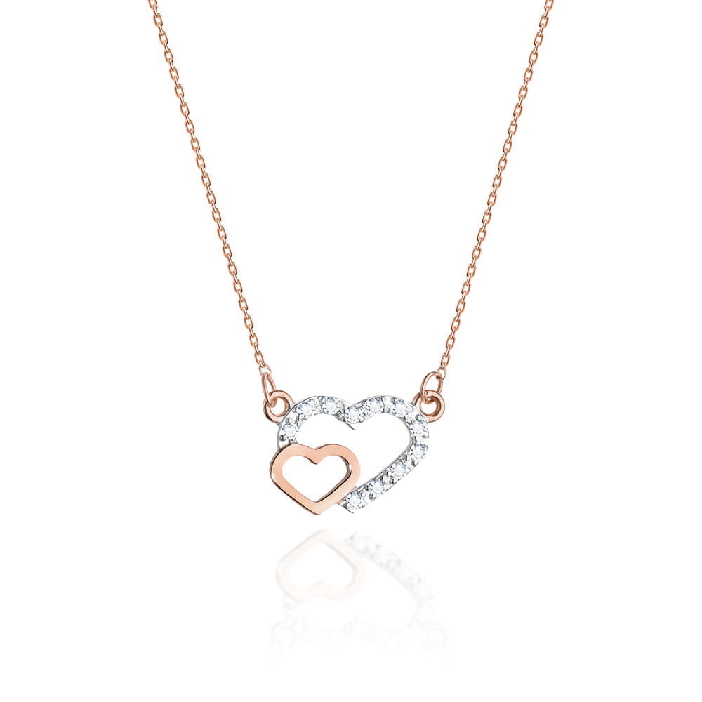 Colier Inimioare Aur 14k cu Diamante 0.06 ct - Roz