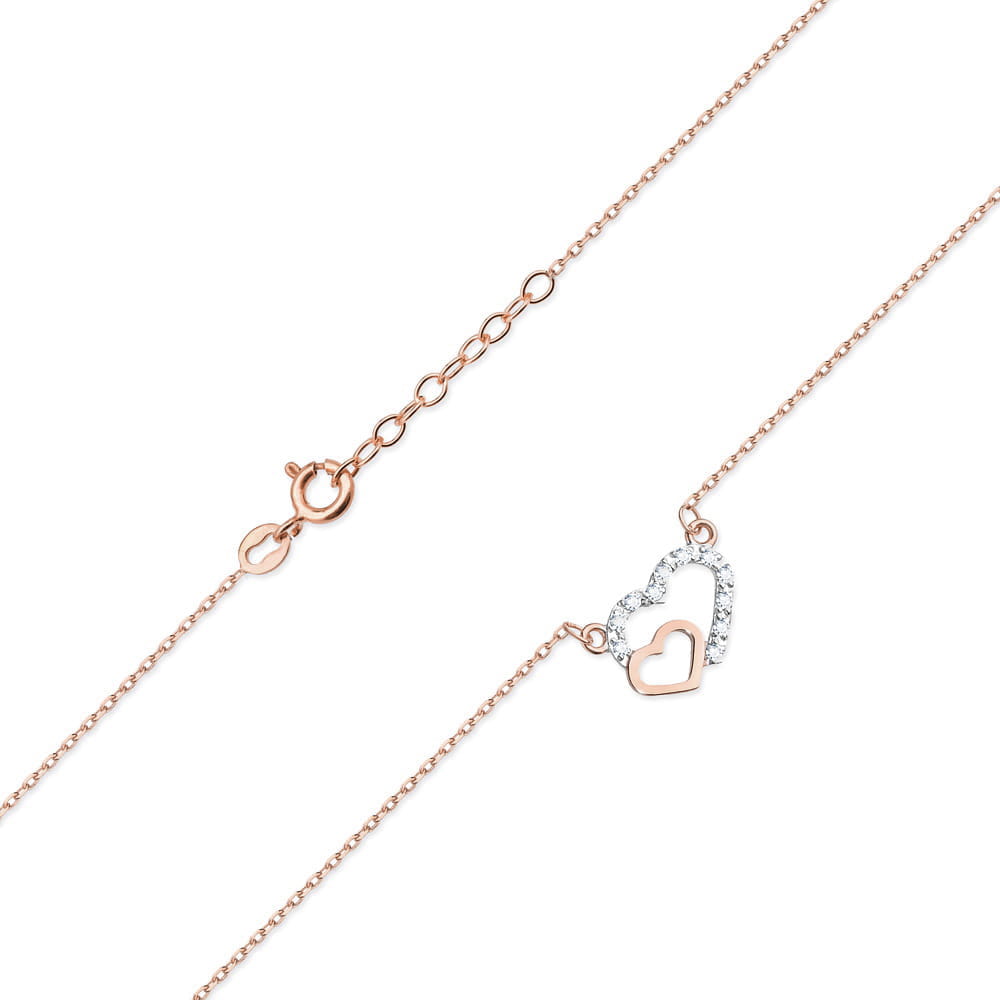 Colier Inimioare Aur 14k cu Diamante 0.06 ct - Roz