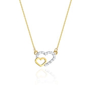 Colier Inimioare Aur 14k cu Diamante 0.06 ct - Galben