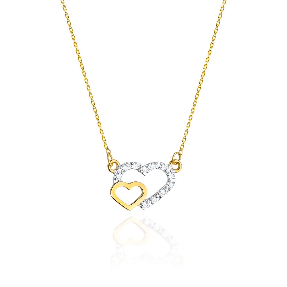 Colier Inimioare Aur 14k cu Diamante 0.06 ct - Galben