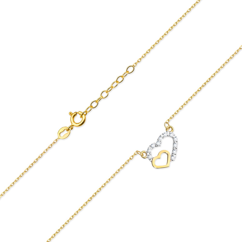 Colier Inimioare Aur 14k cu Diamante 0.06 ct - Galben