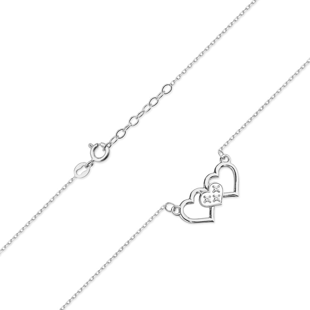 Colier Inimi Aur 14k cu Diamante 0.015 ct - Alb